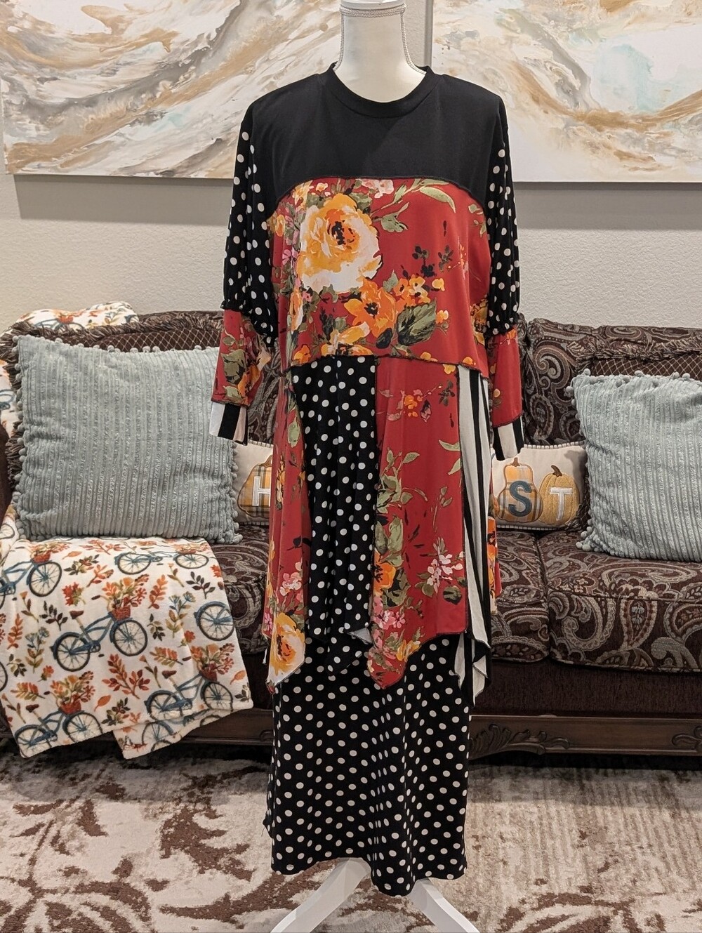 Mixed-Pattern Floral & Polka Dot Two-Piece Outfit